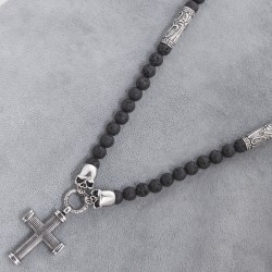Edelstahl-Halskette mit Lavastein-Perlen 45ST287