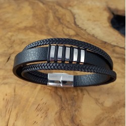 Edelstahl-Armband 1A K-Leder schwarz (Paketpreis)