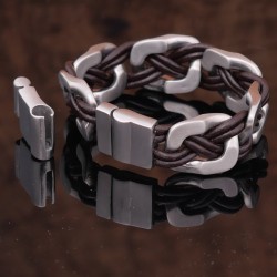 Leder-Armband mit Edelstahl-Elementen 55EM738