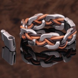 Leder-Armband mit Edelstahl-Elementen 55EM740